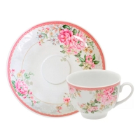 Чашка чайная с блюдцем 275 мл Гранатовый Цветочный вальс И.У. (фарфор) , р.1836 Чашка чайная с блюдцем 275 мл Гранатовый Цветочный вальс И.У. (фарфор) , р.1836