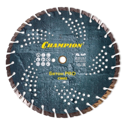 Диск алмазный CHAMPION бетон PRO 350/25,4/10 Heavyсut (ж/б, старый бетон, железо) С1602