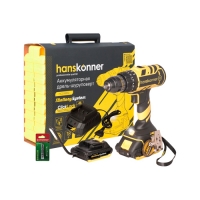 Дрель-шуруповерт аккумуляторная Hanskonner HCD1865I ударная б/щ, 18В, 2 акк. 2 Ач,65Нм, 13мм,кейс