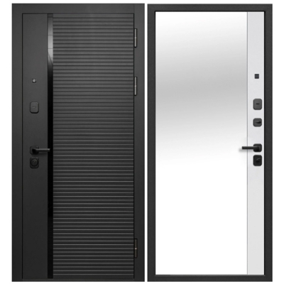 Дверь металлическая Ferroni 9 см МДФ/МДФ Геометрия Бетон Снежный Зеркало 860 левая