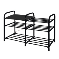 Этажерка "Люкс 3" (500х330х790) 3-х ярусная с мягким сидением черный/матовый черный ЭТЛ3-1/Ч