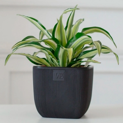 Горшок цветочный VipSet Фабио 8,3л черный (черная вставка) с дренажной системой