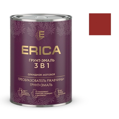 Грунт-эмаль ERICA 3в1 по ржавчине алкидная МАТОВАЯ красно-коричневая 0,8 кг