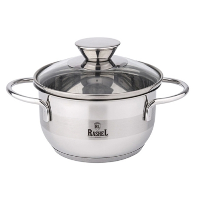 Кастрюля 1,2 л из нержавеющей стали со стекл. кр., 14х8 см (R-480м) "МАРУСЯ"