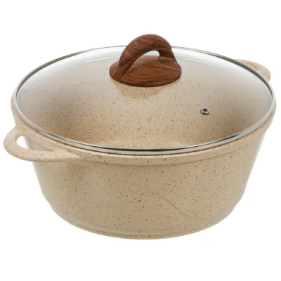 Кастрюля алюминий, антипригарное покрытие, 4 л, с крышкой, крышка стекло, круглая, Гурман, Estima, Г