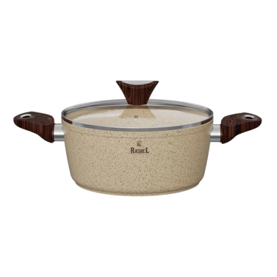 Кастрюля а/п литая 4 л с индукционным дном, стекл. крышка, d=24 см цвет: кемовый гранит (R-23340) "М