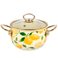 Кастрюля эмал сталь, 2 л, крышка стекло, Daniks, Лимоны, индукция (513822)