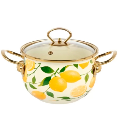 Кастрюля эмал сталь, 2 л, крышка стекло, Daniks, Лимоны, индукция (513822)
