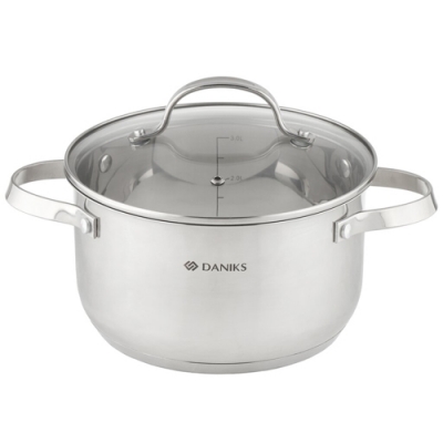 Кастрюля нержавеющая сталь, 3.6 л, крышка стекло, Daniks, Элегант, GS-01338-20CA-2, индукция (480212