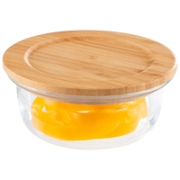 Контейнер BAMBU, объем: 400 мл, из жаропрочного стекла с крышкой из бамбука, круглый арт.106023