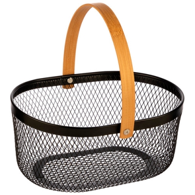 Корзина для хранения унив. металлическая с бамбуковой ручкой, овальная, 23*18,5*11 см арт.310903