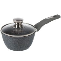 Ковш 1.2л с несъемной ручкой и стеклянной крышкой АП "Premium" (grey) арт. 81901