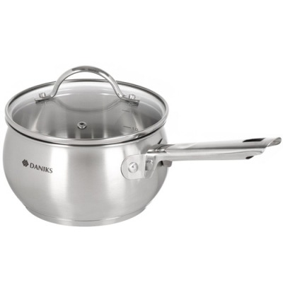 Ковш нержавеющая сталь, 2 л, крышка стекло, ручка нержавеющая сталь, индукция, Daniks, Эмилия, CW-W0