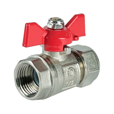 Кран шаровой обжимной с переходом на внутреннюю резьбу, ручка-бабочка 16x1/2"