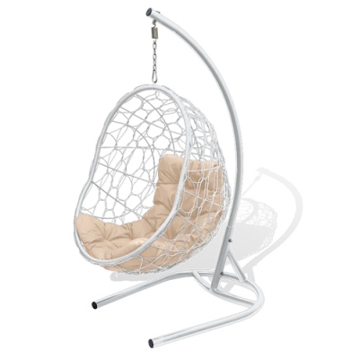 Кресло подвесное Риторика Евро до 120 кг стойка белая, корзина белая, подушка бежевая