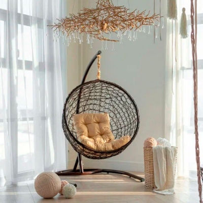 Кресло подвесное Риторика Евро до 120 кг стойка коричн, корзина коричневая, подушка коричневая