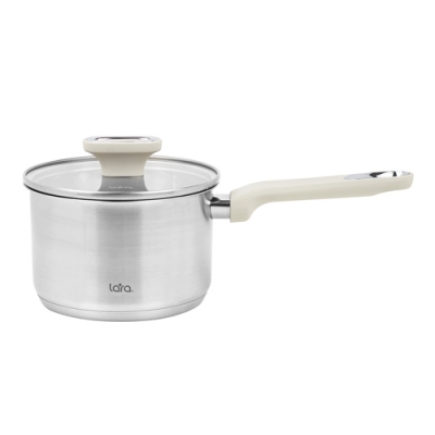 LR03-24 Сотейник нерж. LARA серия <ФЛОРА> <2,1л> 16х10,5см - капсул индукц. дно, стекл крышка, Soft