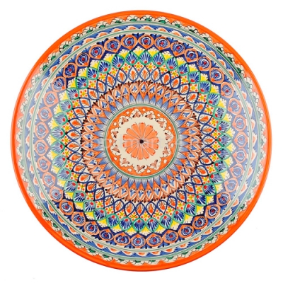 Ляган Оранжевый Мехроб (блюдо для плова) круглый, 38см Узбекистан