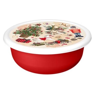 Миска Modena 3,2л с крышкой с декором "Новогодние Игрушки" Homver 1384