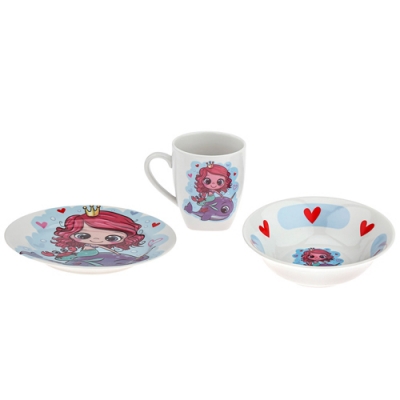 Набор посуды 3 пр. Дельфин и Русалка И.У. (т 175мм гл кр,сал 360мм круг,круж 210 мл Глория) (фарфор) Набор посуды 3 пр. Дельфин и Русалка И.У. (т 175мм гл кр,сал 360мм круг,круж 210 мл Глория) (фарфор)