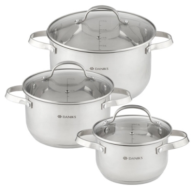 Набор посуды нержавеющая сталь, 6 предметов, кастрюли 1.9, 3.6, 6.1 л, индукция, Daniks, Элегант, GS Набор посуды нержавеющая сталь, 6 предметов, кастрюли 1.9, 3.6, 6.1 л, индукция, Daniks, Элегант, GS