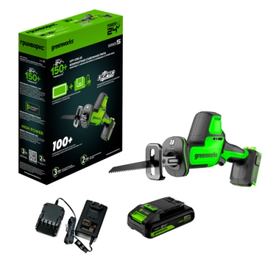 Пила сабельная аккумуляторная Greenworks GPT-CRS-25, б/щет, 0-3000/мин LED 1х2Ач,ЗУ,кор (1200507CUA)