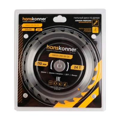 Пильный диск по дереву ArmorPiercing Hanskonner 210x30мм, 24 зуба H9025-210-30-24