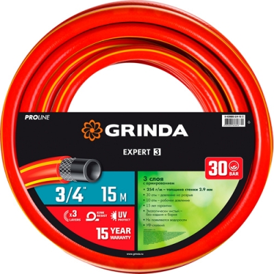 Шланг армир.GRINDA PROLine EXPERT 3, 3/4", 15 м, 30 атм, трёхслойный 8-429005-3/4-15_z02