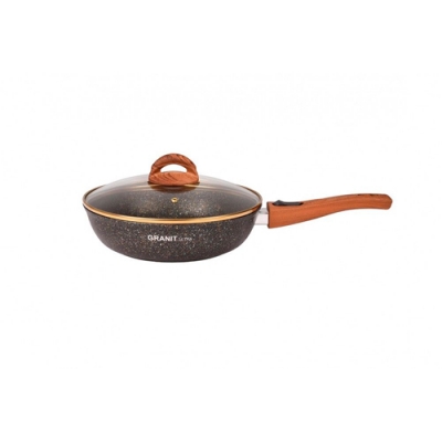 Сковорода 260мм со съемной ручкой,стекл.крышкой, АП линия "Granit ultra" (black-gold) "Kukmara"