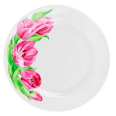 Тарелка мелкая диам. 175 мм Гладкий край Розовые тюльпаны (фарфор) , р.4