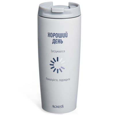 Термокружка agness "Хороший день" 360мл, колба нерж.сталь 18/10 709-118 709-118
