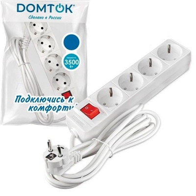 Удлинитель быт. DOMTOK 3500 Вт (с/з выкл.) 4гн. ПВС 3м (2499) Удлинитель быт. DOMTOK 3500 Вт (с/з выкл.) 4гн. ПВС 3м (2499)