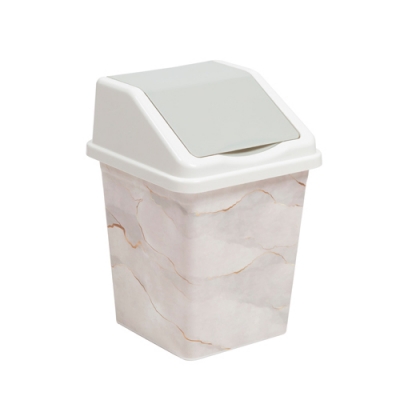 Ведро для мусора с подвижной крышкой 10л квадратное с декором "Белый Мрамор" 941056 "Виолет"