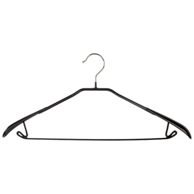 Вешалка металлическая с ПВХ покрытием, с широкими плечами, перекладиной и крючками, цвет - черный ар