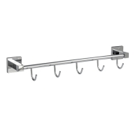 Вешалка с пятью крючками прямая, на квадратном основании, цвет ХРОМ. GFmark 84206