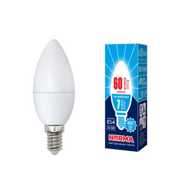Лампа светодиодная LED-C37-7W/NW/E14/FR/NR белый свет (4000K) Серия Norma