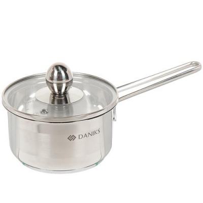 Ковш нерж 0,8л со стекл крышкой мет/ручка матов Daniks GS-01311-12SP