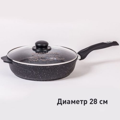 Сковорода 28см АП Гранит с несъемн. ручкой и стекл. крышкой арт,С28701