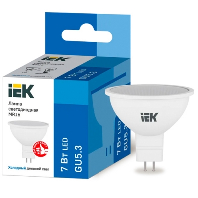 Лампа светодиодная MR16 софит 7Вт 230В 6500К GU5.3 IEK арт.LLE-MR16-7-230-65-GU5