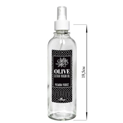 Бутылка цилиндр с кнопочным дозатором для масла/соусов, Olive extra virgin oil premium product черна