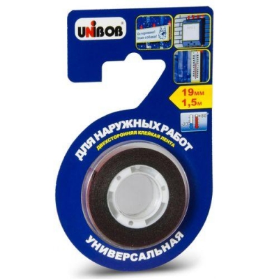 Клейкая лента двухсторонняя для наружных работ 19мм х 1,5м пена UNIBOB ИУ (60) арт.56645