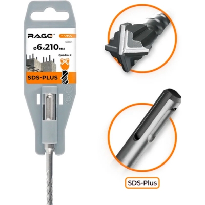566621 Бур по бетону SDS-Plus 6х210 мм Quadro-X RAGE, арт. 566621