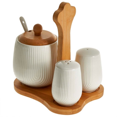 AK1-0042 Набор для специй с сахарницей (350мл) на бамбуковой подставке "SCANDI" (28)