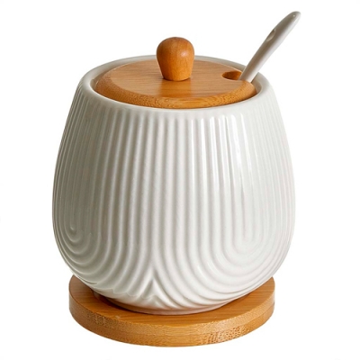 AK5-0014 Сахарница (400 мл) с ложкой на бамбуковой подставке (36)