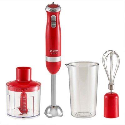 Блендер Delta DL-7064B красный, 1000Вт, ТУРБО, стакан, венчик, измельчитель