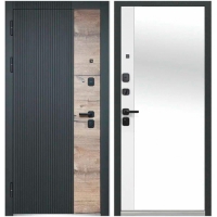 Дверь мет.LUXOR 2МДФ Дуб Вертикаль ЗЕРКАЛО 960 левая