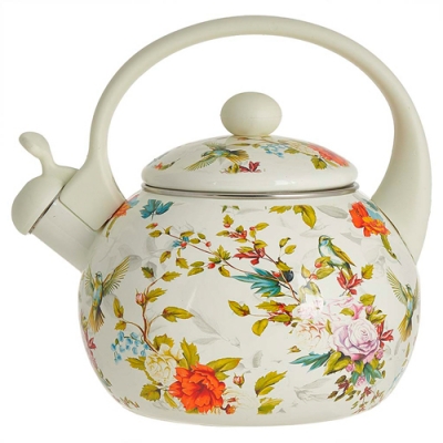EM-1340 Чайник эмалированный со свистком 2,5 л, "Цветы"(12)