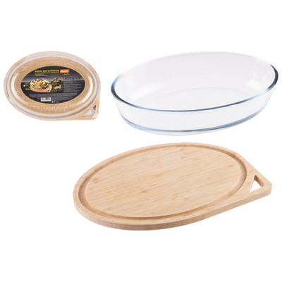 Форма для запекания 2,4 л, Cristallino, с бамбуковой крышкой 3 в 1, стеклянная, овальная арт.108342