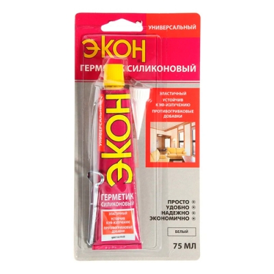 Герметик Силиконовый Универсальный ЭКОН (белый), 70 мл на единичном блистере
