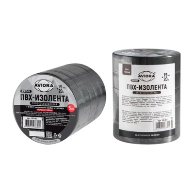 Изолента ПВХ 19 мм х 20 м черная профессиональная МОРОЗОСТОЙКАЯ AVIORA (200) 305-063